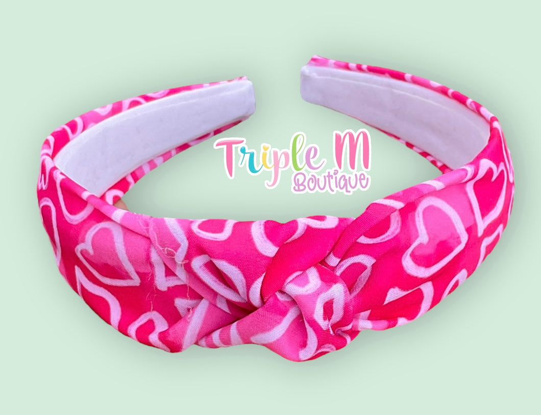 Pink Hearts Knotted Headband