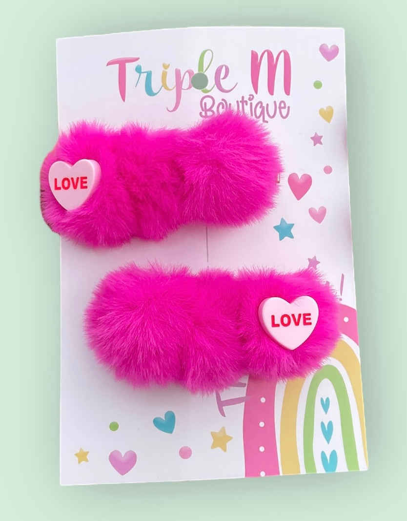 Hot Pink Fuzzy Love Clips